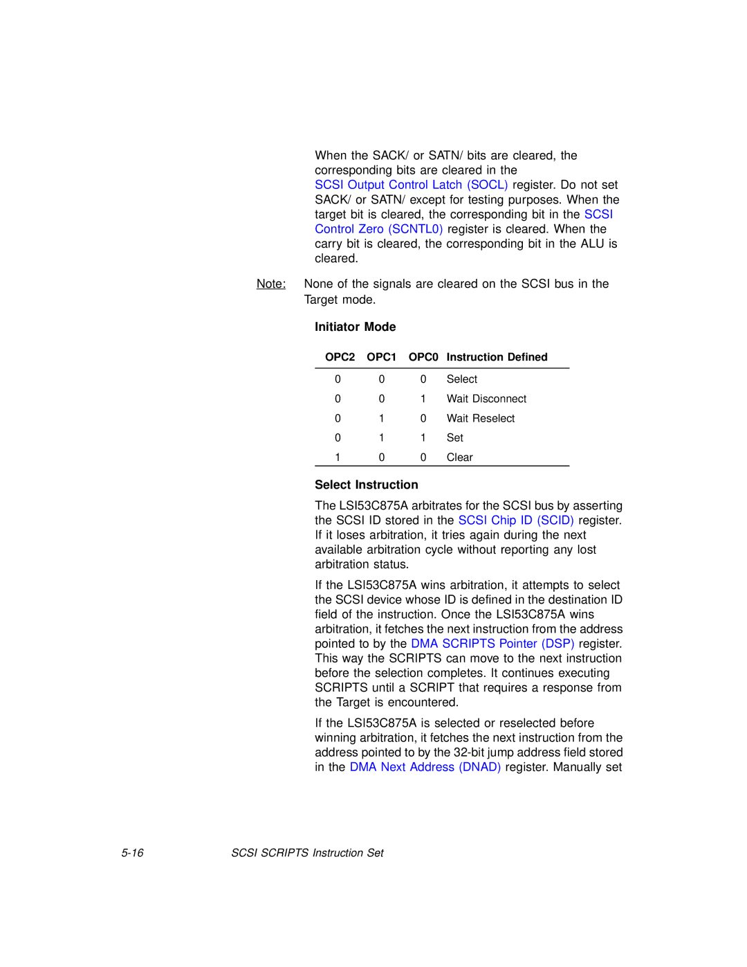 LSI 53C875A technical manual Initiator Mode, Select Instruction 