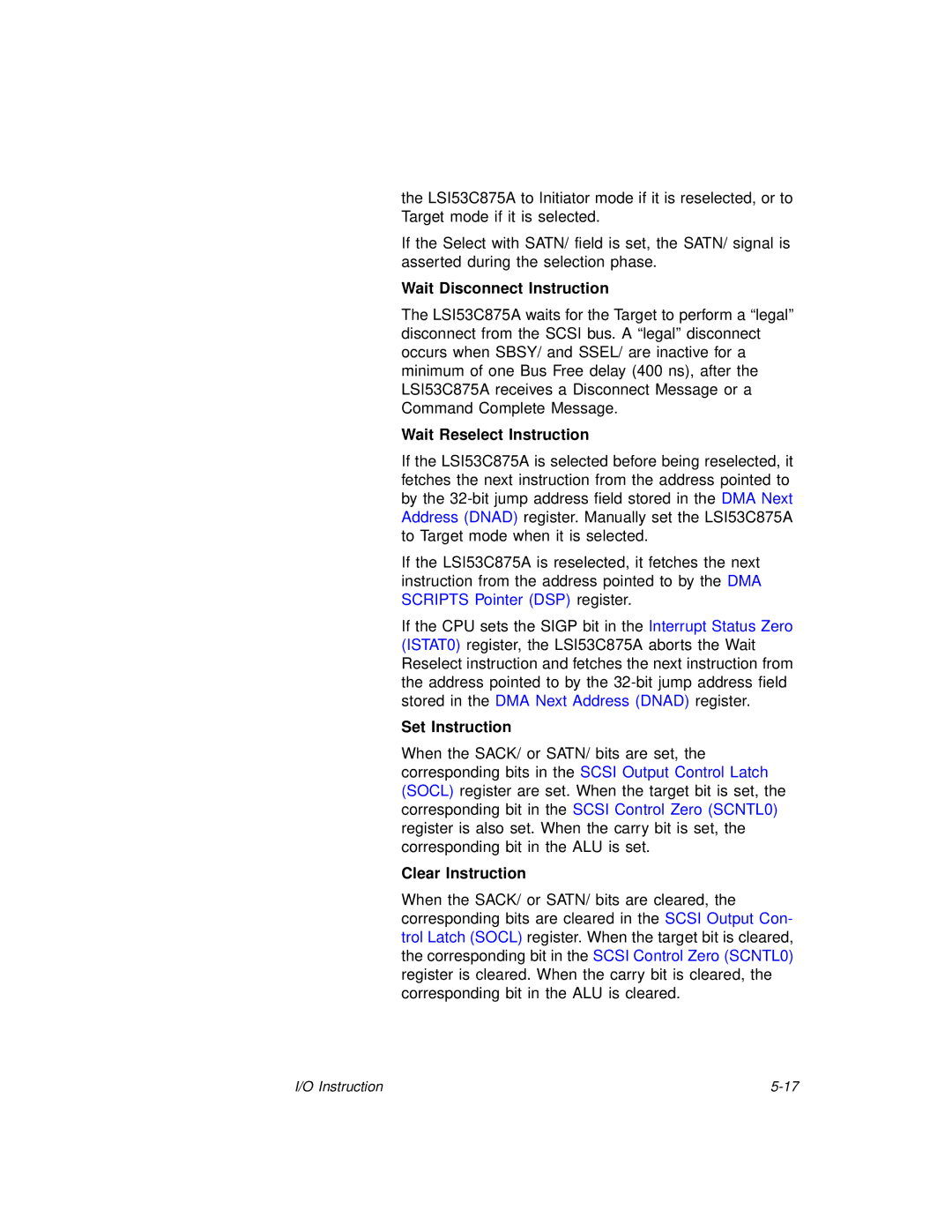 LSI 53C875A technical manual Wait Disconnect Instruction, Wait Reselect Instruction 