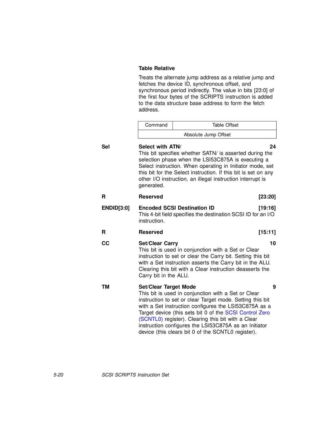 LSI 53C875A technical manual Table Relative, Command Table Offset Absolute Jump Offset 