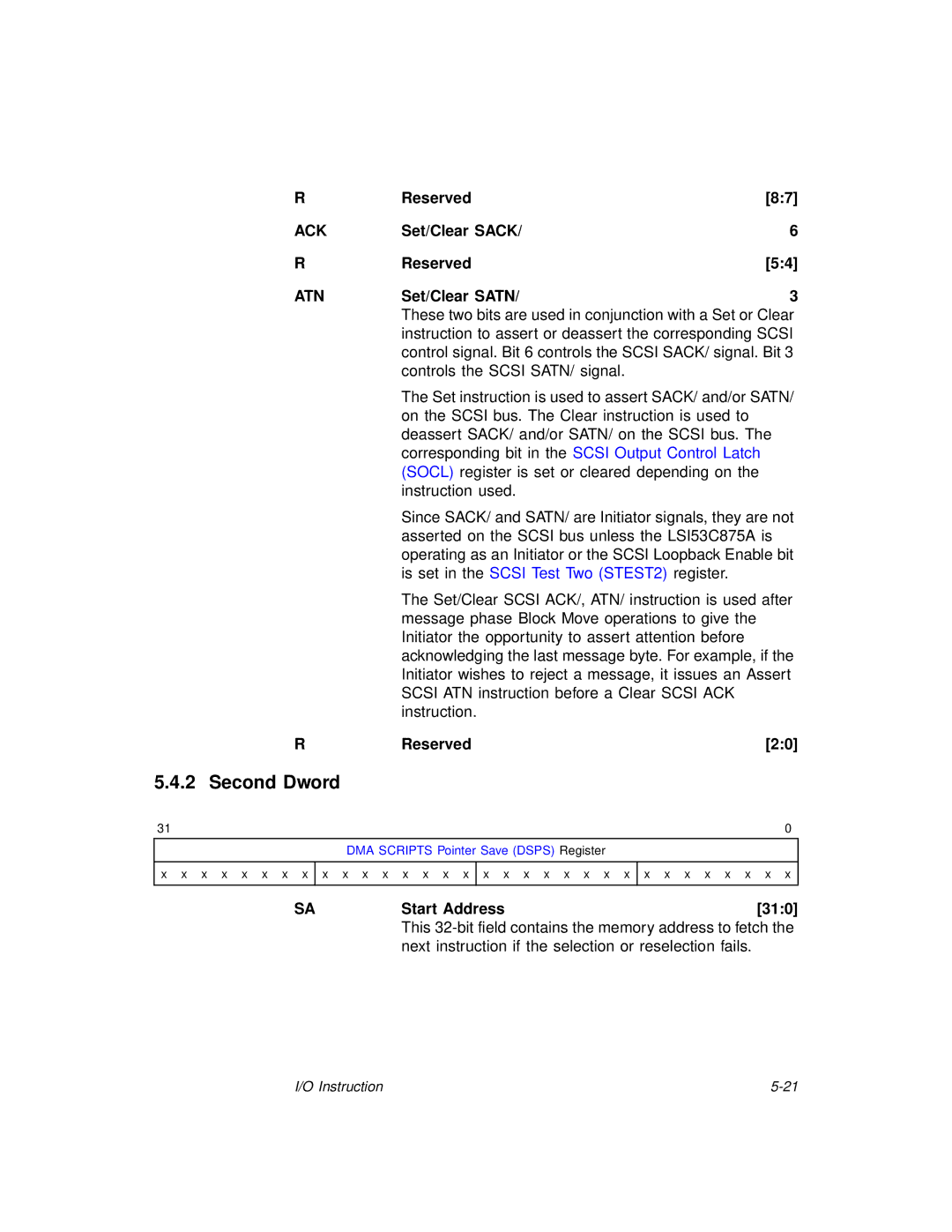 LSI 53C875A technical manual Set/Clear Sack Reserved, Set/Clear Satn 