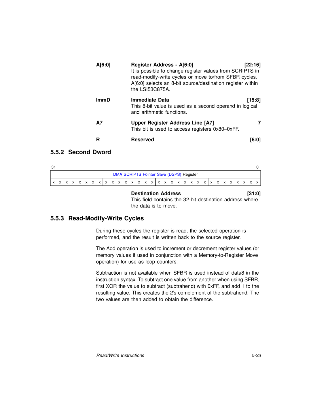 LSI 53C875A technical manual Read-Modify-Write Cycles, A60 Register Address A60 2216 