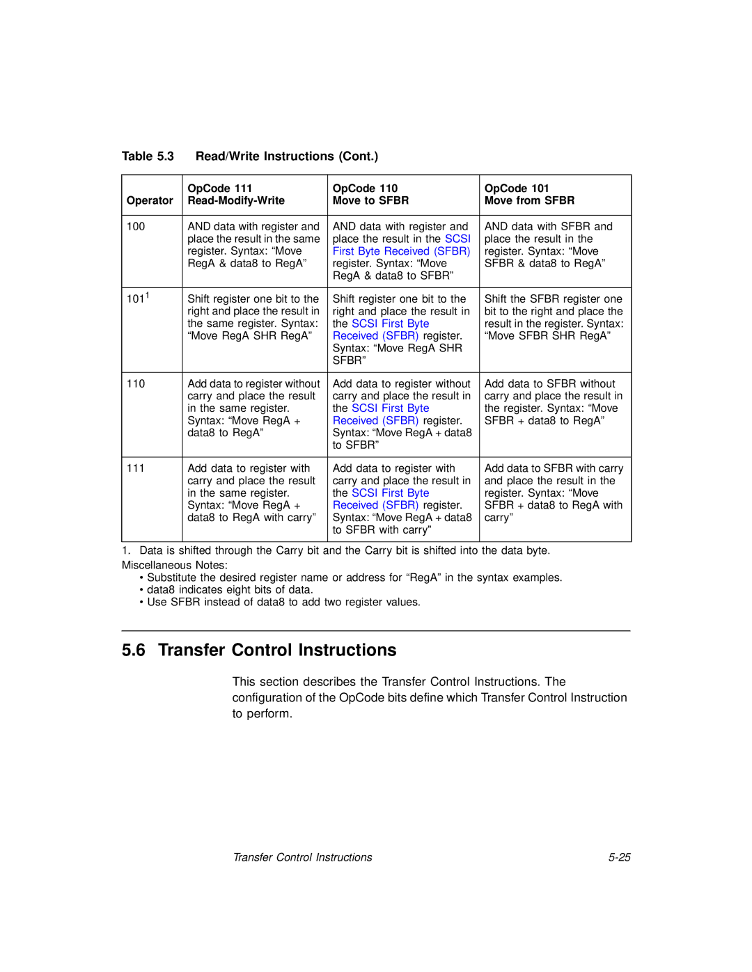 LSI 53C875A technical manual Transfer Control Instructions 