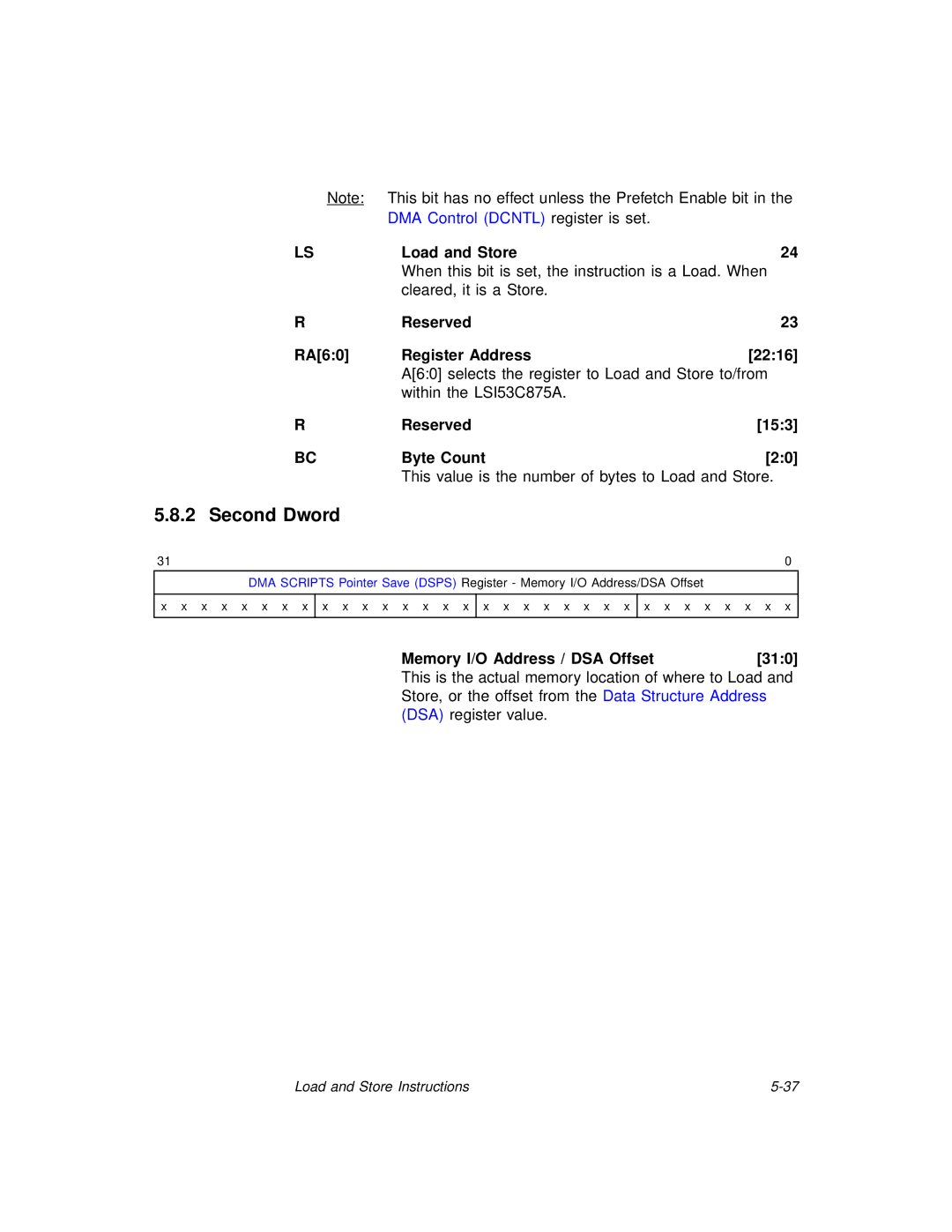 LSI 53C875A technical manual This bit has no effect unless the Prefetch Enable bit, DMA Control Dcntl register is set 