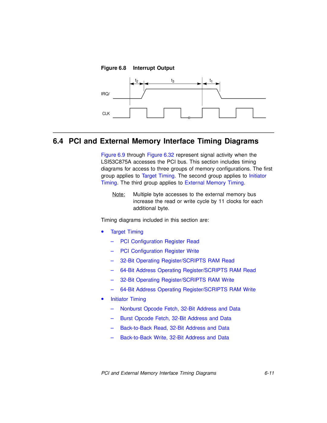 LSI 53C875A technical manual PCI and External Memory Interface Timing Diagrams 