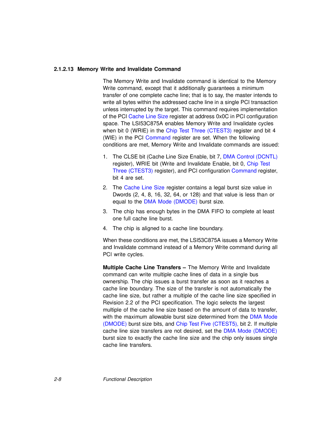 LSI 53C875A technical manual Memory Write and Invalidate Command 