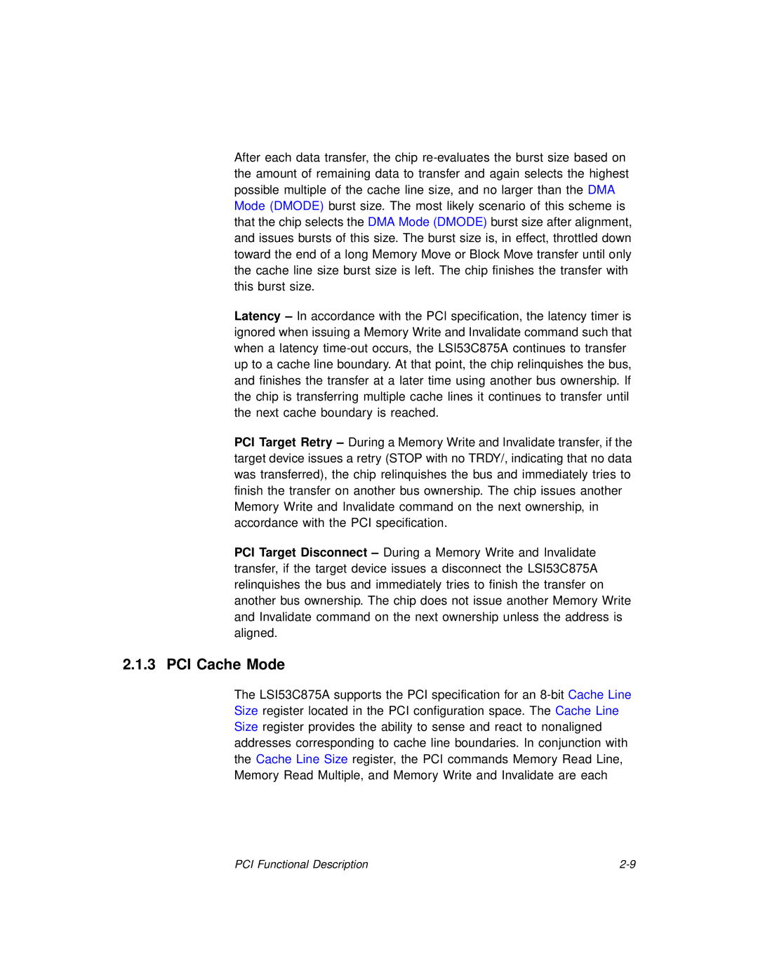 LSI 53C875A technical manual PCI Cache Mode 