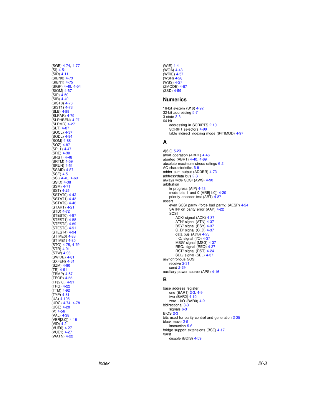 LSI 53C875A technical manual Numerics, SGE 4-74,4-77 SI 