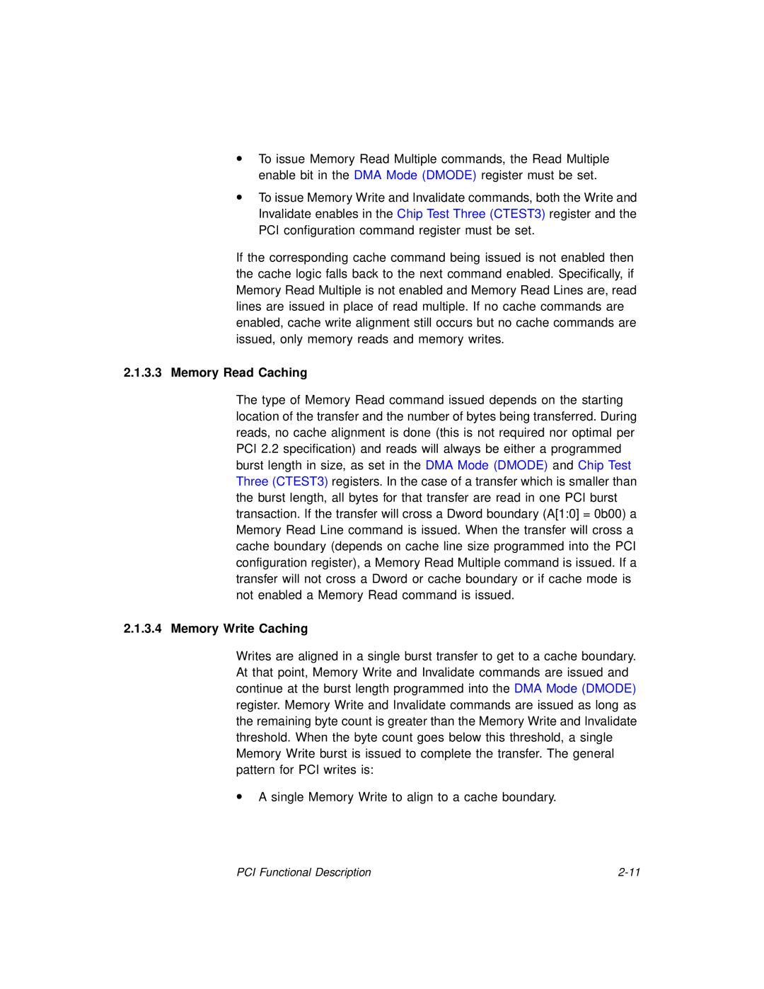 LSI 53C875A technical manual Memory Read Caching, Memory Write Caching 