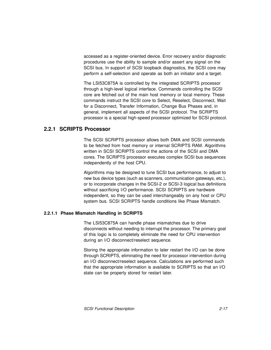 LSI 53C875A technical manual Scripts Processor, Phase Mismatch Handling in Scripts 