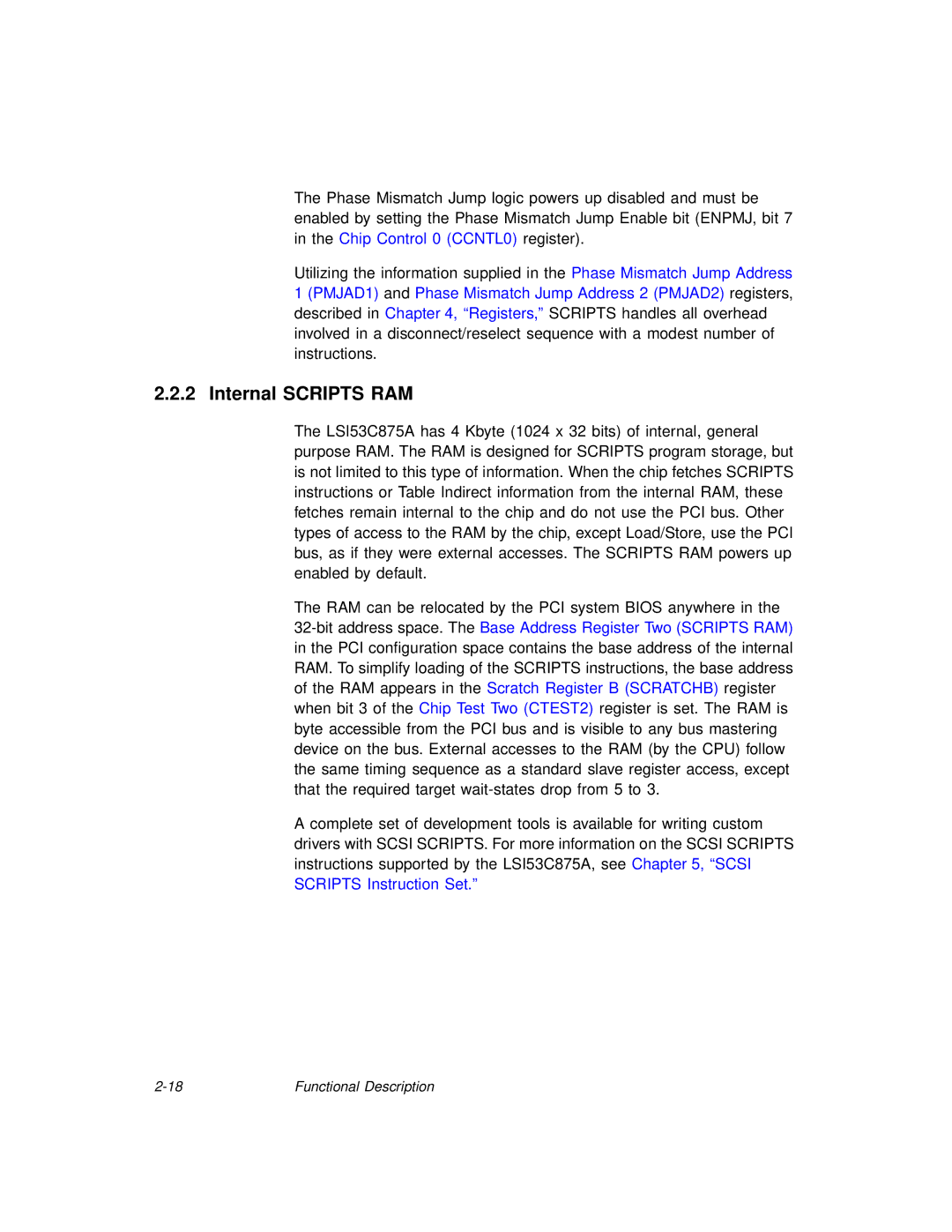 LSI 53C875A technical manual Internal Scripts RAM 