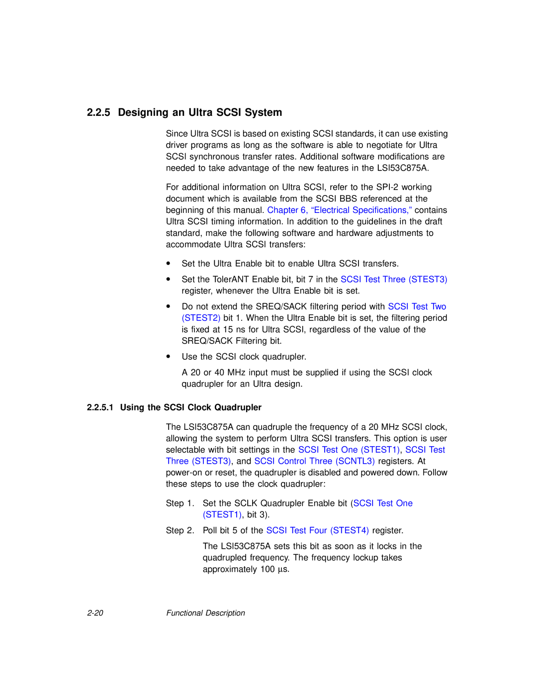 LSI 53C875A technical manual Designing an Ultra Scsi System, Using the Scsi Clock Quadrupler 