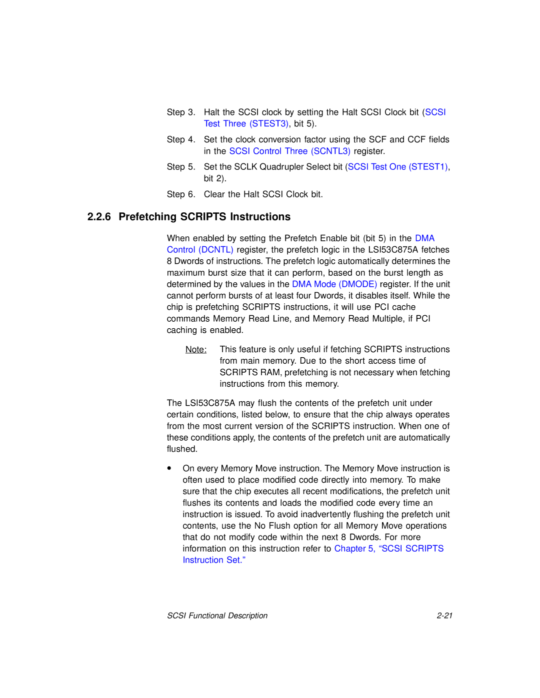 LSI 53C875A technical manual Prefetching Scripts Instructions 