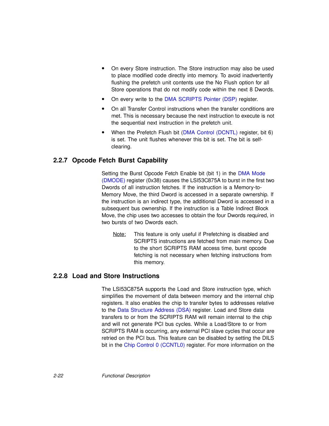 LSI 53C875A technical manual Opcode Fetch Burst Capability, Load and Store Instructions 