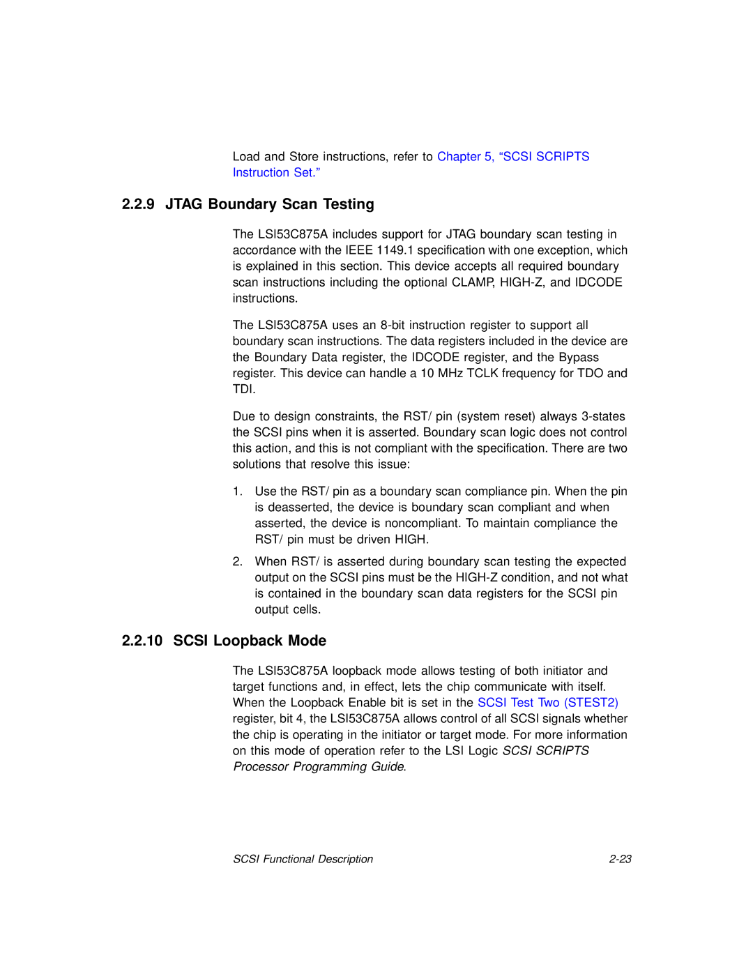 LSI 53C875A technical manual Jtag Boundary Scan Testing, Scsi Loopback Mode 