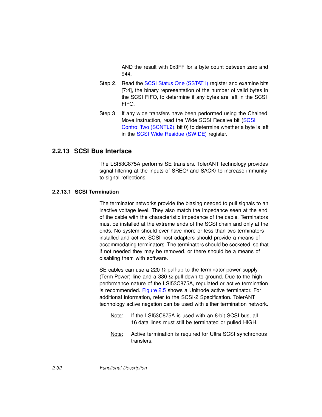 LSI 53C875A technical manual Scsi Bus Interface, Scsi Termination 