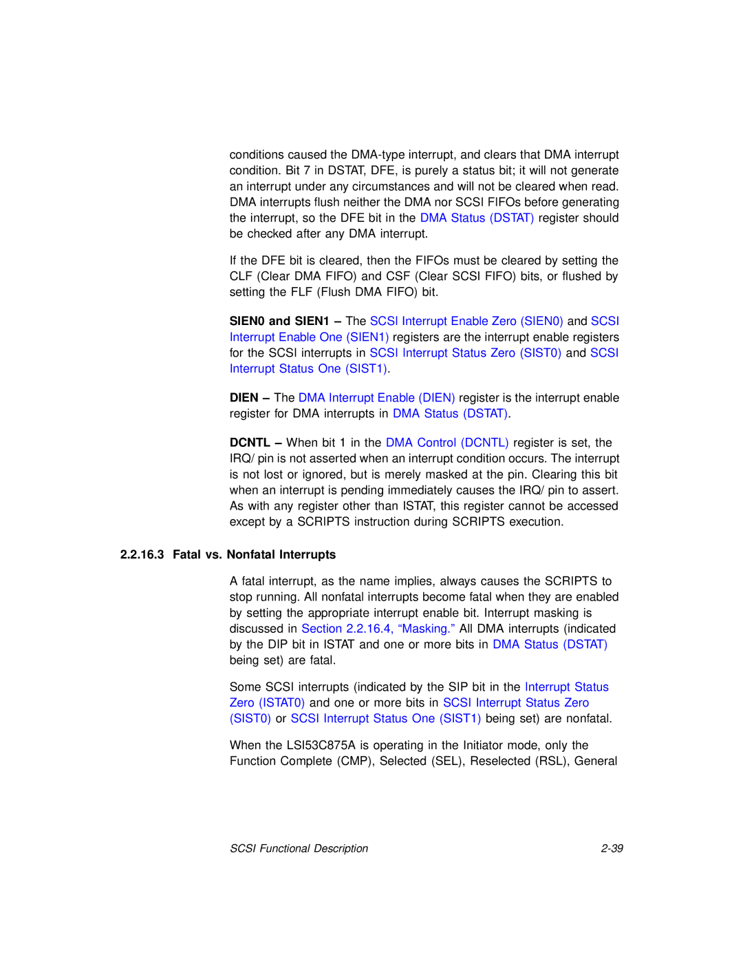 LSI 53C875A technical manual Fatal vs. Nonfatal Interrupts 