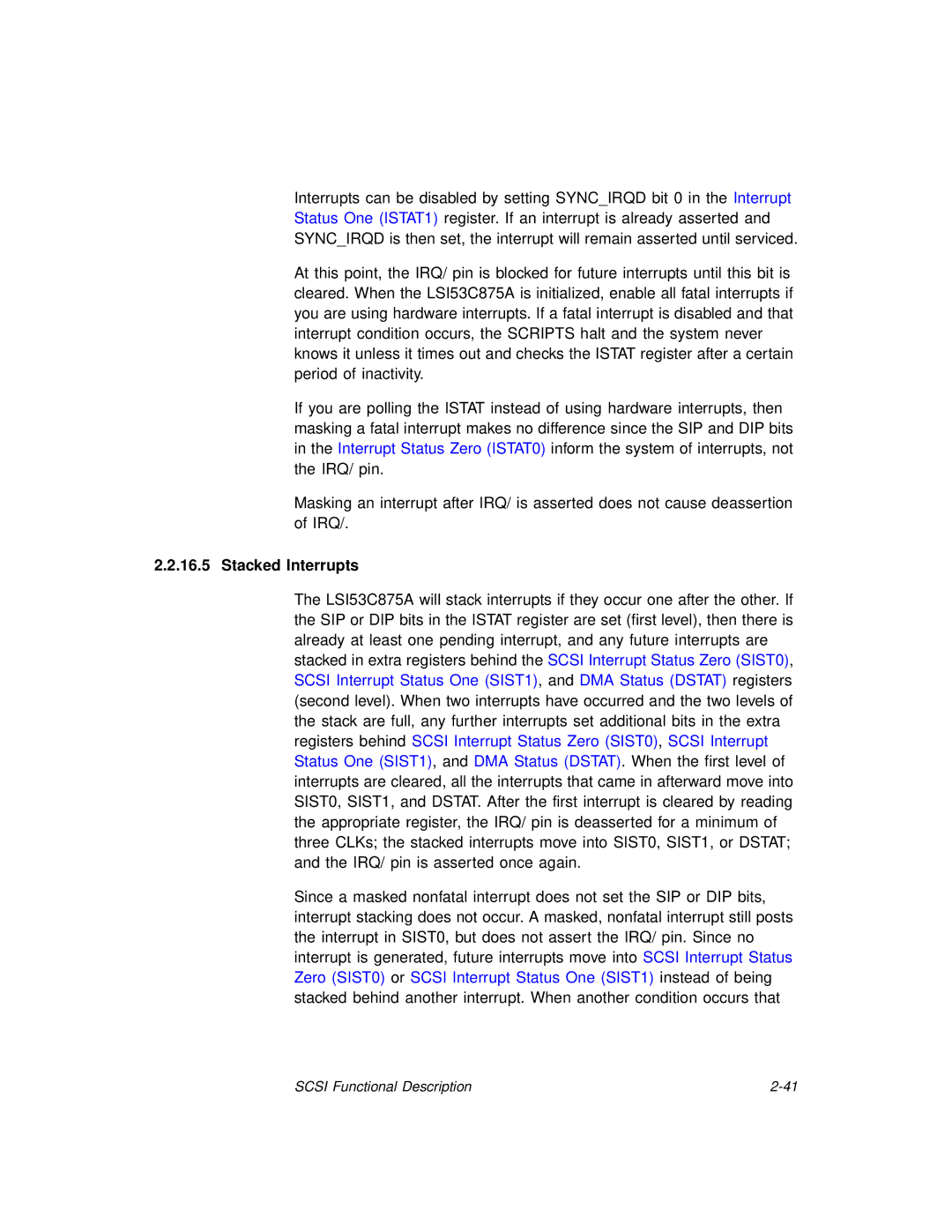 LSI 53C875A technical manual Stacked Interrupts 