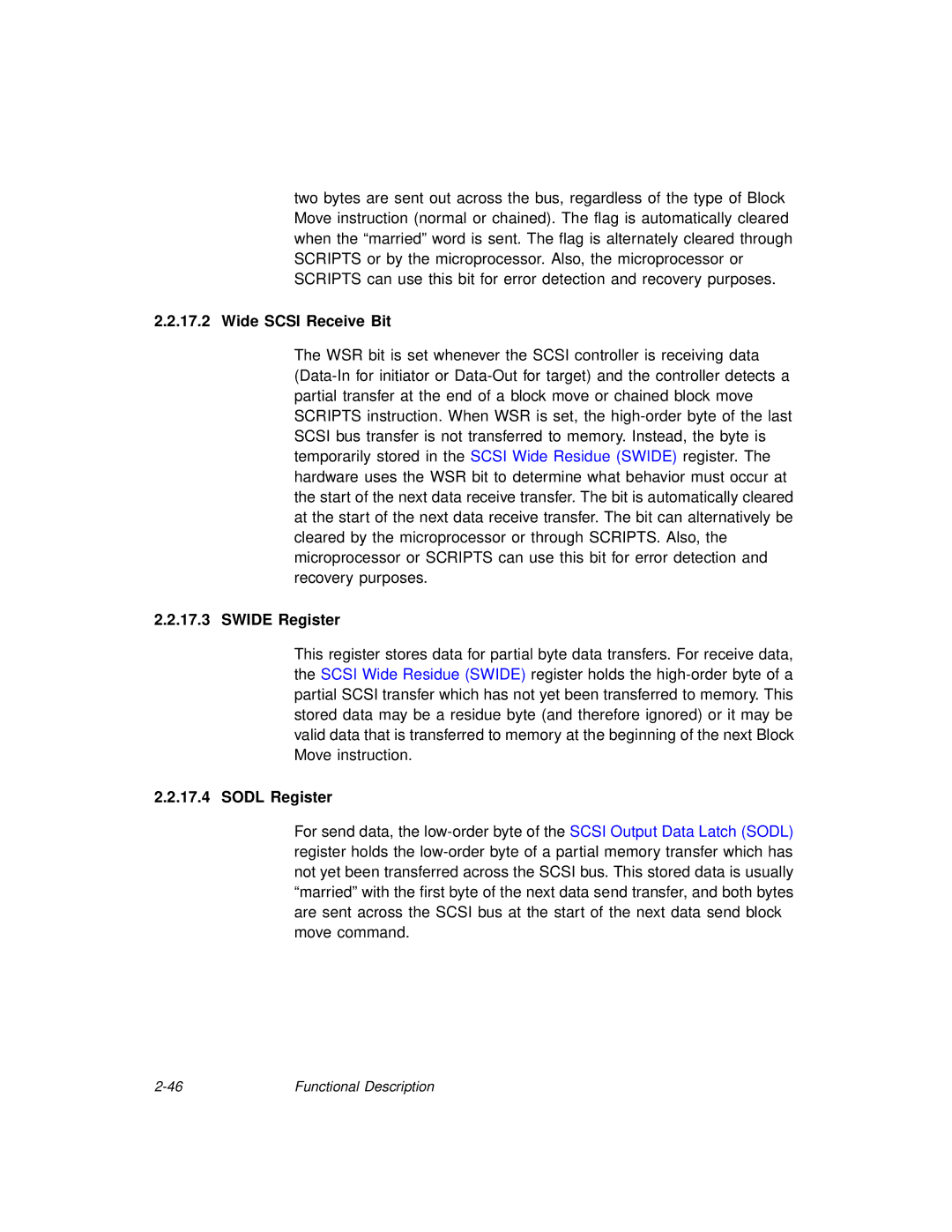 LSI 53C875A technical manual Wide Scsi Receive Bit, Swide Register, Sodl Register 