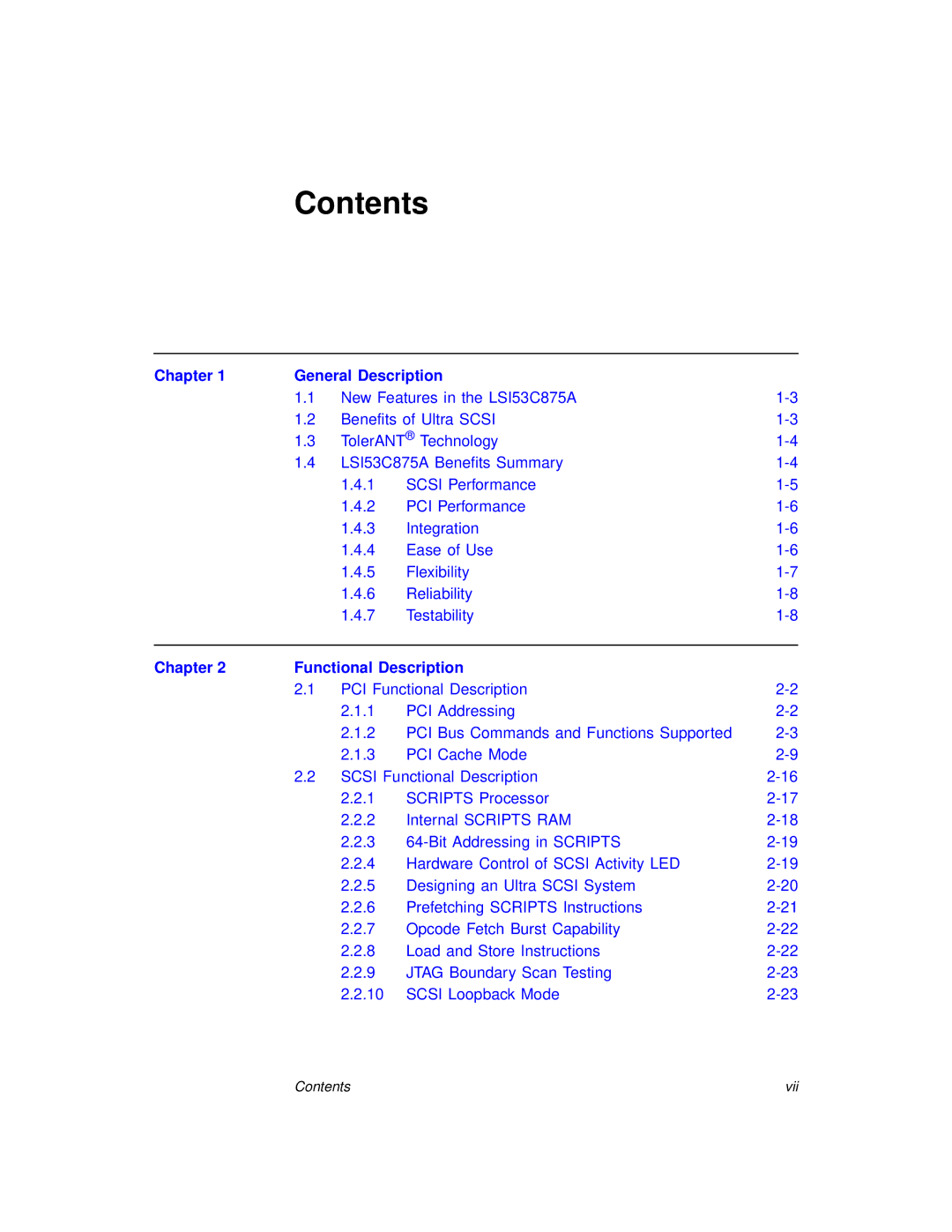 LSI 53C875A technical manual Contents 