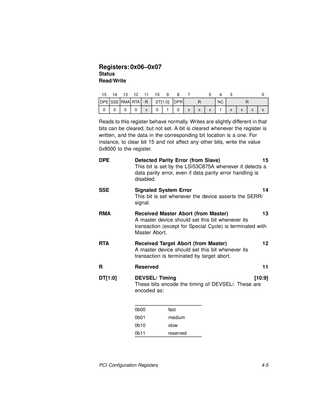 LSI 53C875A technical manual Dpe, Sse, Rma, Rta 