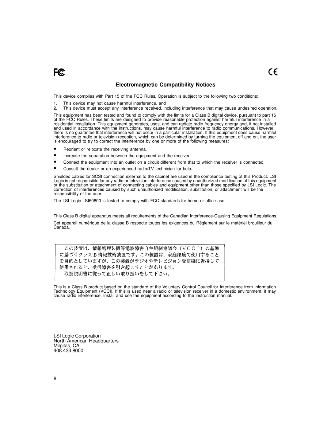 LSI 60800 manual Electromagnetic Compatibility Notices 