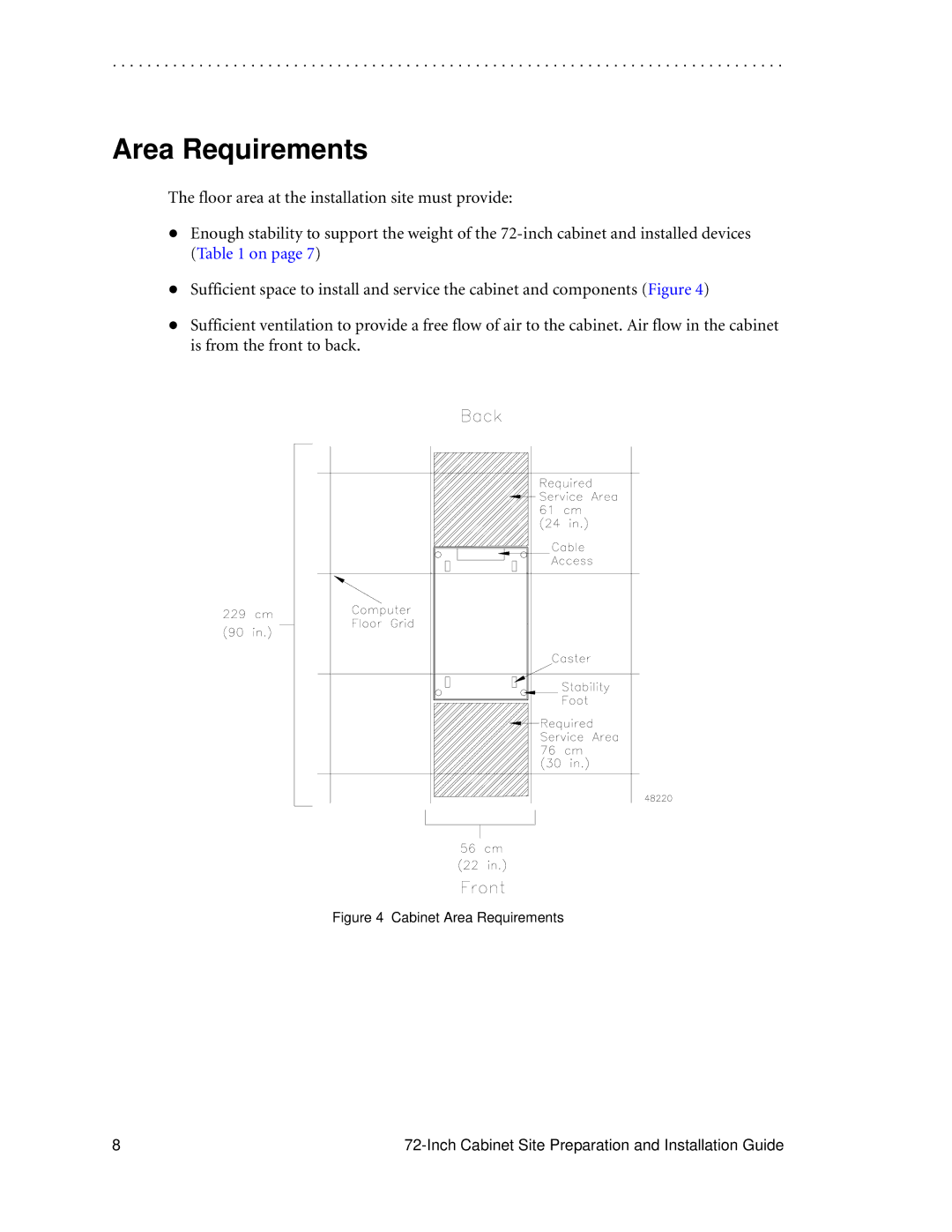 LSI AA1167-E1 manual Cabinet Area Requirements 