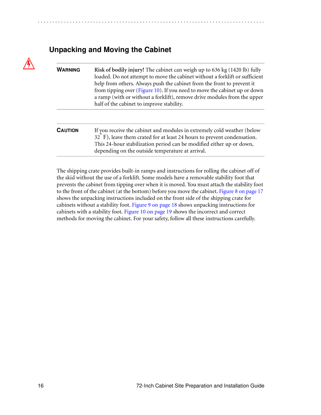 LSI AA1167-E1 manual Unpacking and Moving the Cabinet 