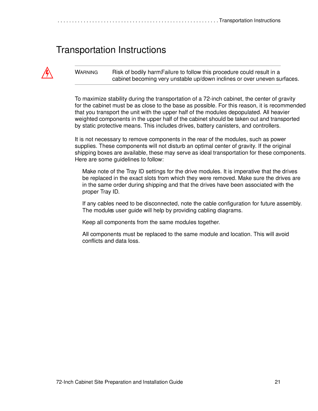 LSI AA1167-E1 manual Transportation Instructions 