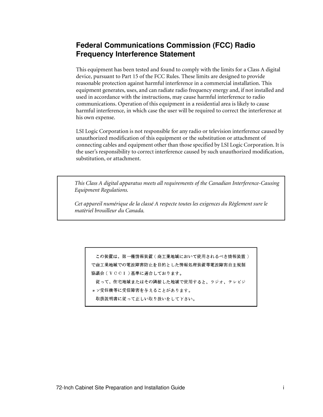 LSI AA1167-E1 manual Inch Cabinet Site Preparation and Installation Guide 