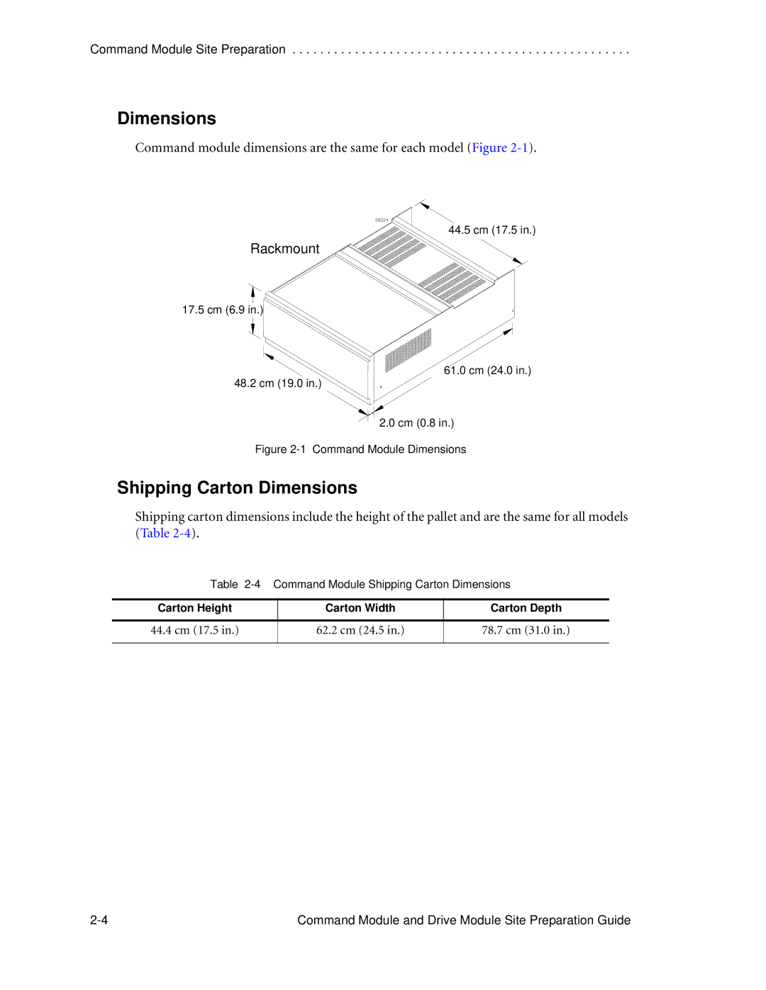 LSI AP1172-E1 manual Shipping Carton Dimensions, Command Module Dimensions 