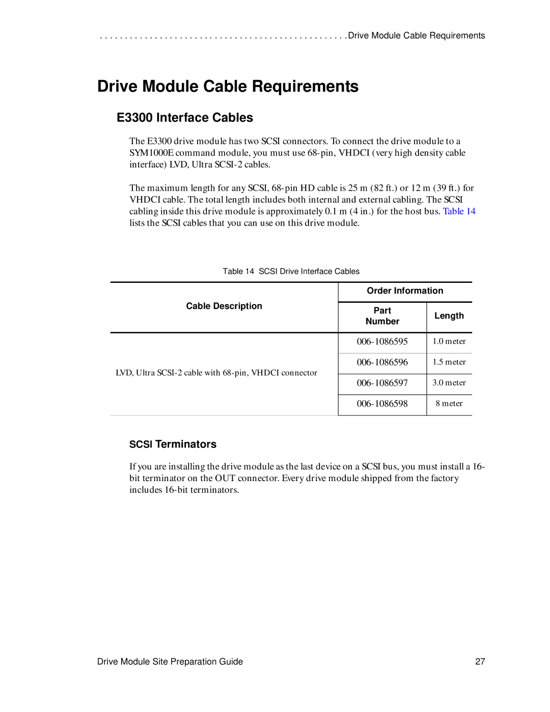 LSI DF1153-E1 manual Drive Module Cable Requirements, E3300 Interface Cables, Order Information 