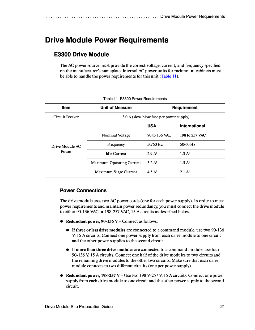 LSI DF1153-E1 manual Drive Module Power Requirements, E3300 Drive Module, Power Connections 