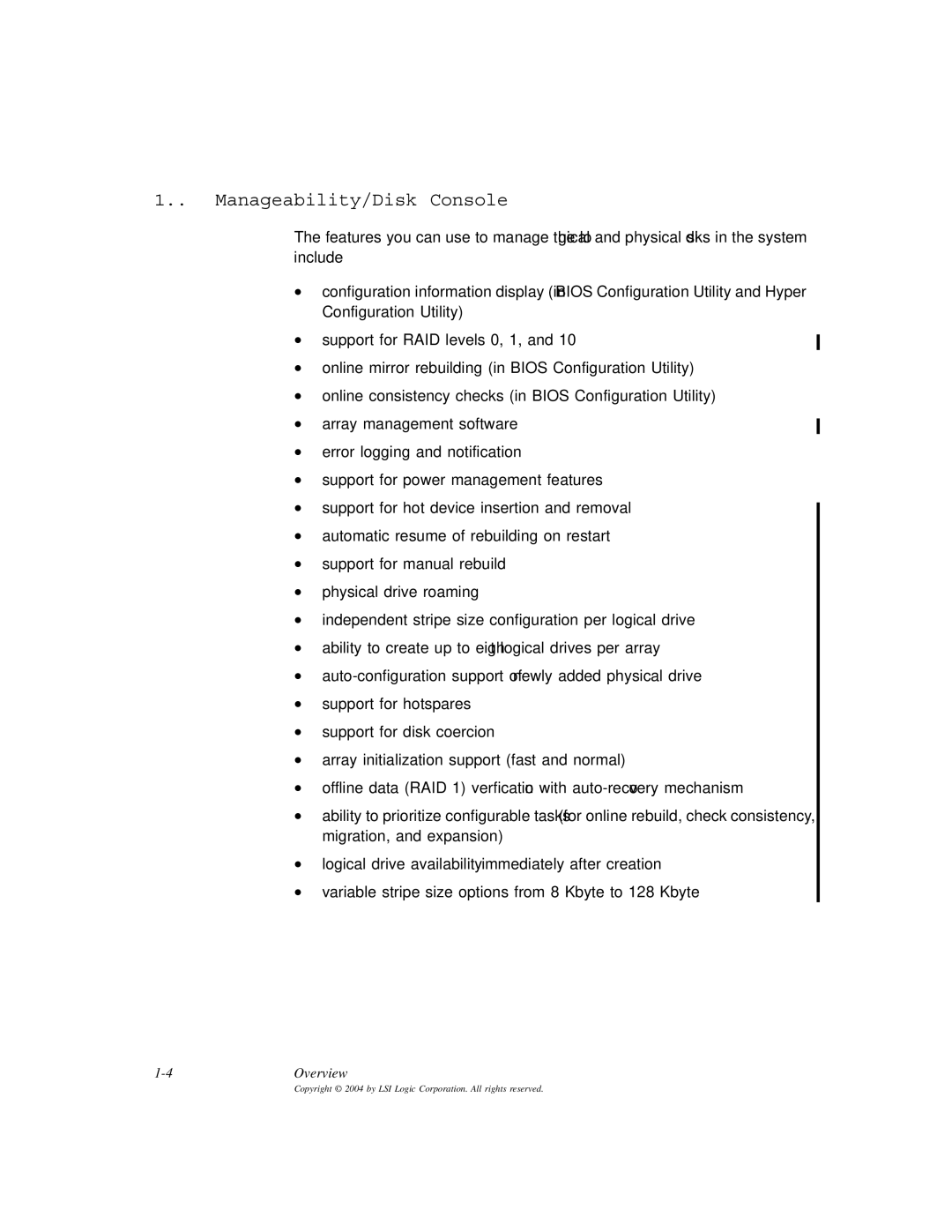 LSI ICH6R, D815-000319-00 manual Manageability/Disk Console 