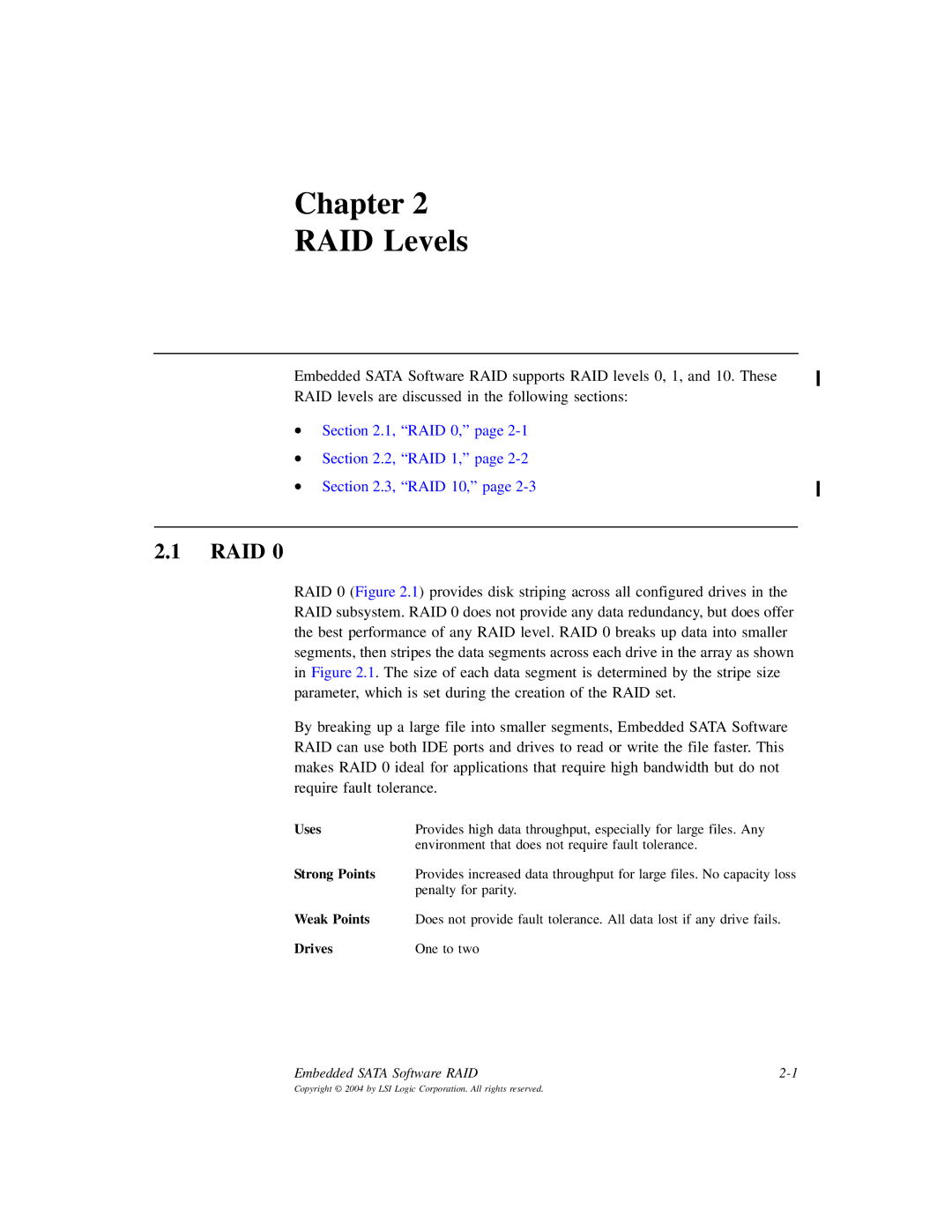 LSI D815-000319-00, ICH6R manual Chapter RAID Levels, Raid 