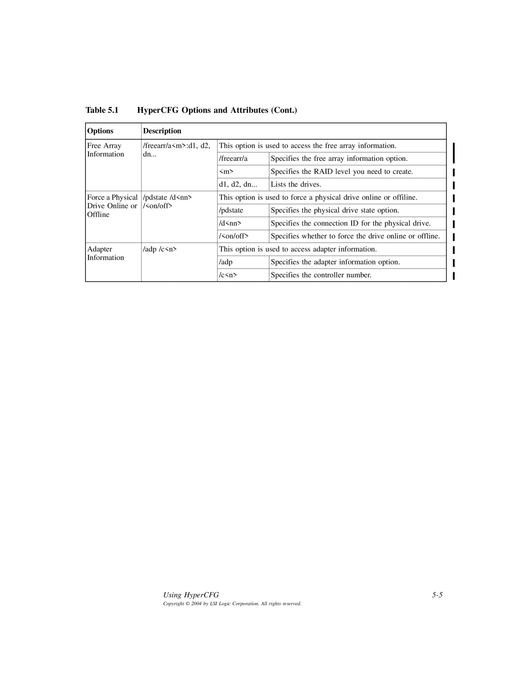 LSI D815-000319-00, ICH6R manual HyperCFG Options and Attributes 