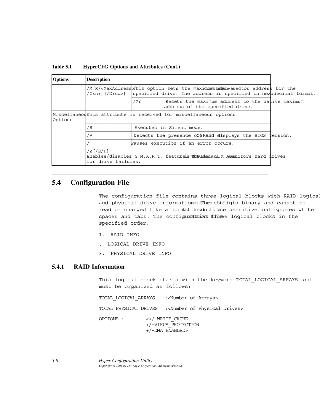 LSI ICH6R, D815-000319-00 manual Configuration File, RAID Information 