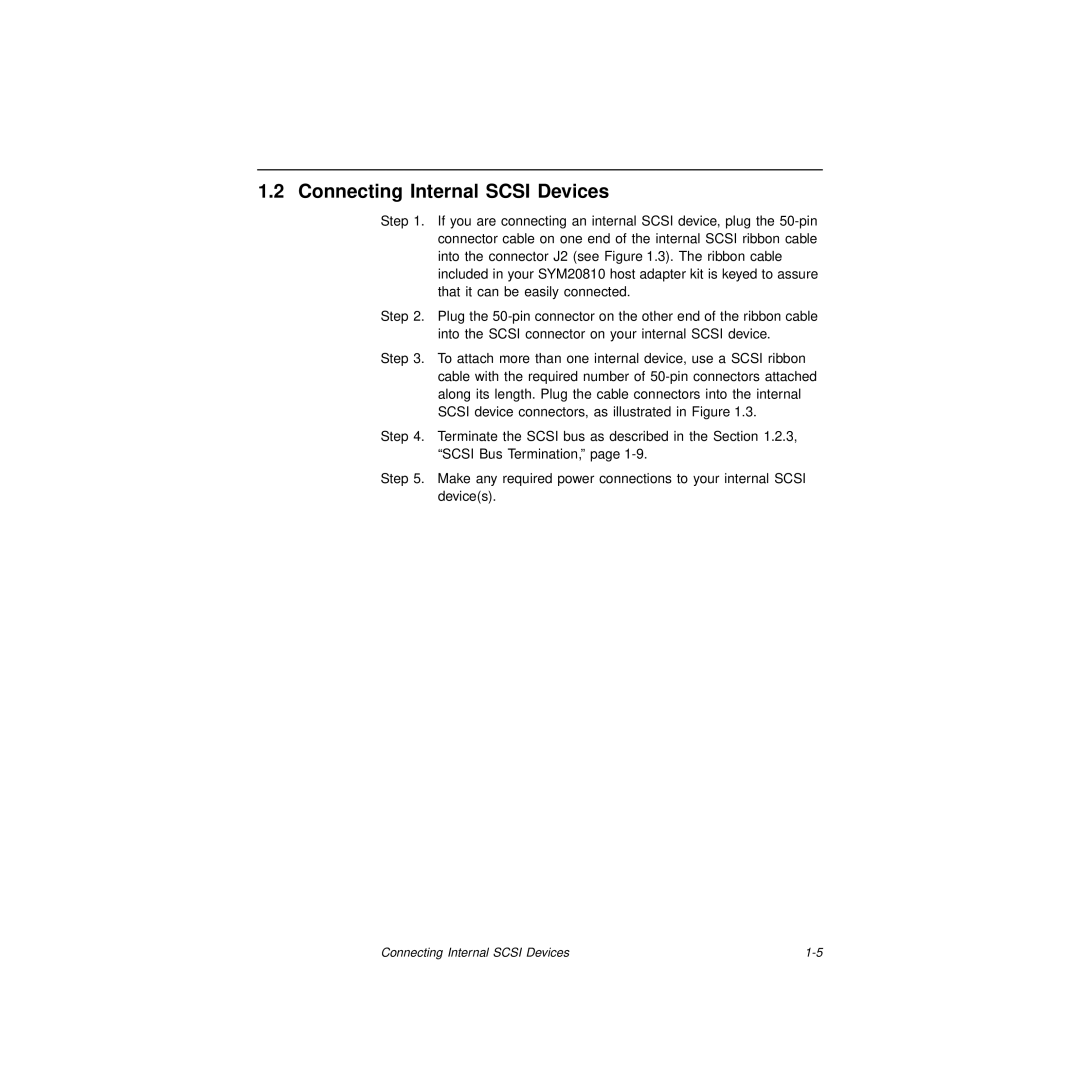 LSI S14037 manual Connecting Internal Scsi Devices 