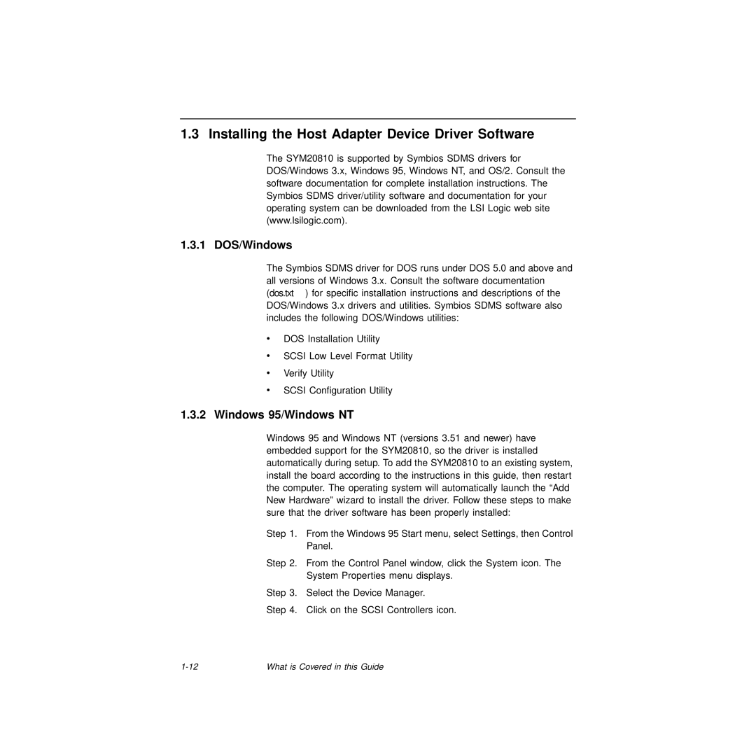 LSI S14037 manual Installing the Host Adapter Device Driver Software 