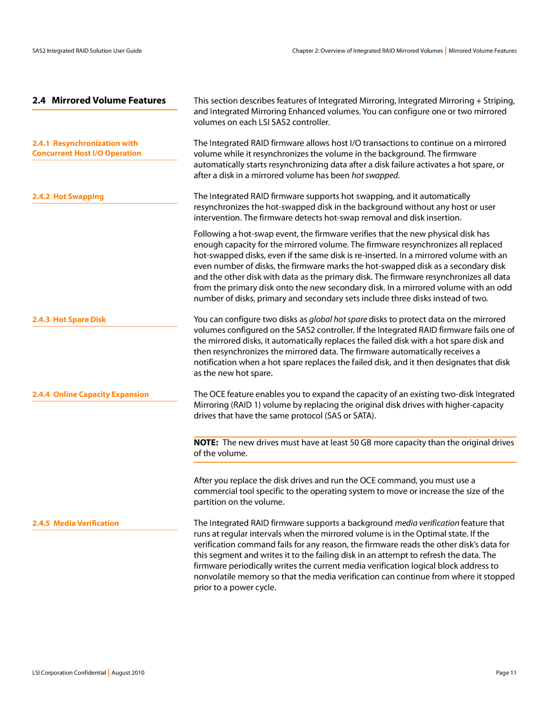 LSI SAS2 manual Mirrored Volume Features 