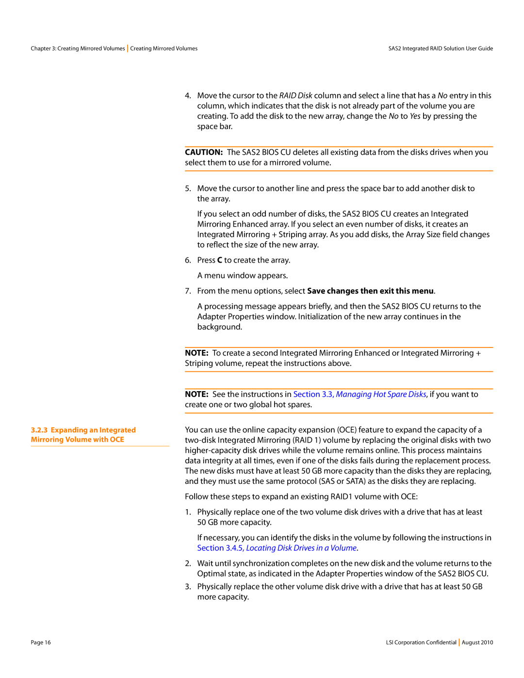 LSI SAS2 manual Expanding an Integrated Mirroring Volume with OCE 