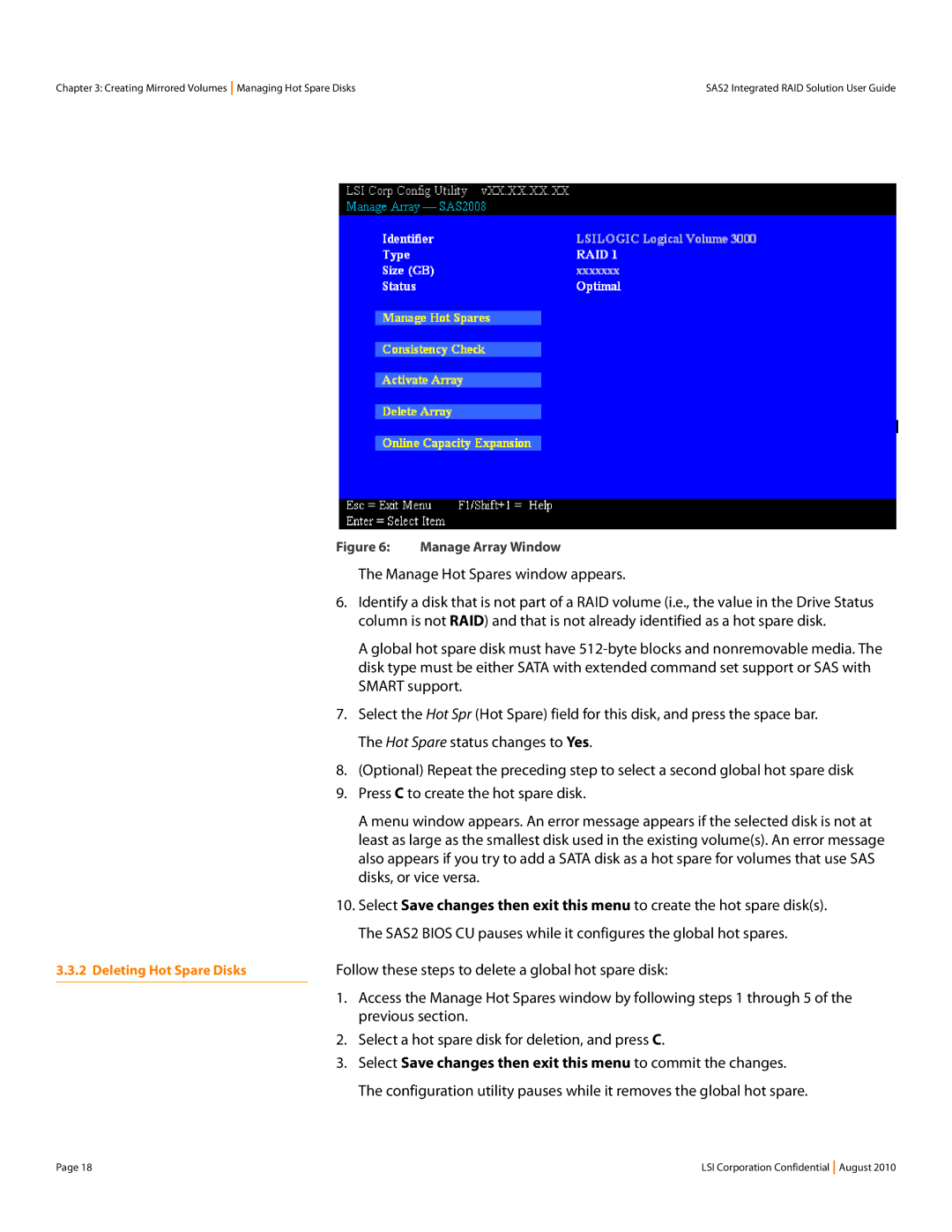 LSI SAS2 manual Manage Hot Spares window appears, Smart support, Hot Spare status changes to Yes, Disks, or vice versa 