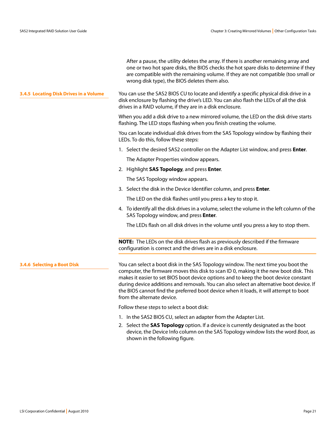 LSI SAS2 manual Highlight SAS Topology, and press Enter, SAS Topology window appears, SAS Topology window, and press Enter 