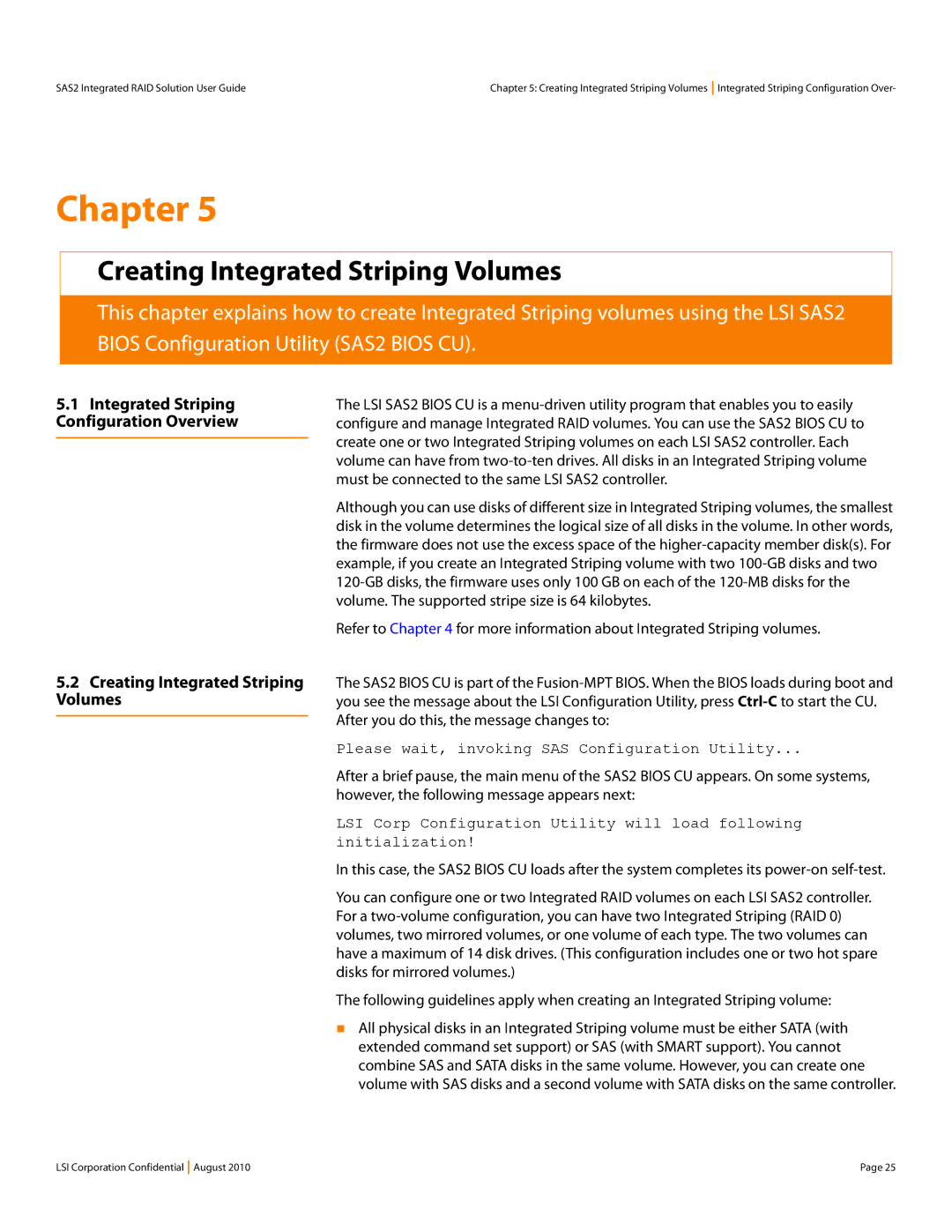 LSI SAS2 manual Creating Integrated Striping Volumes 