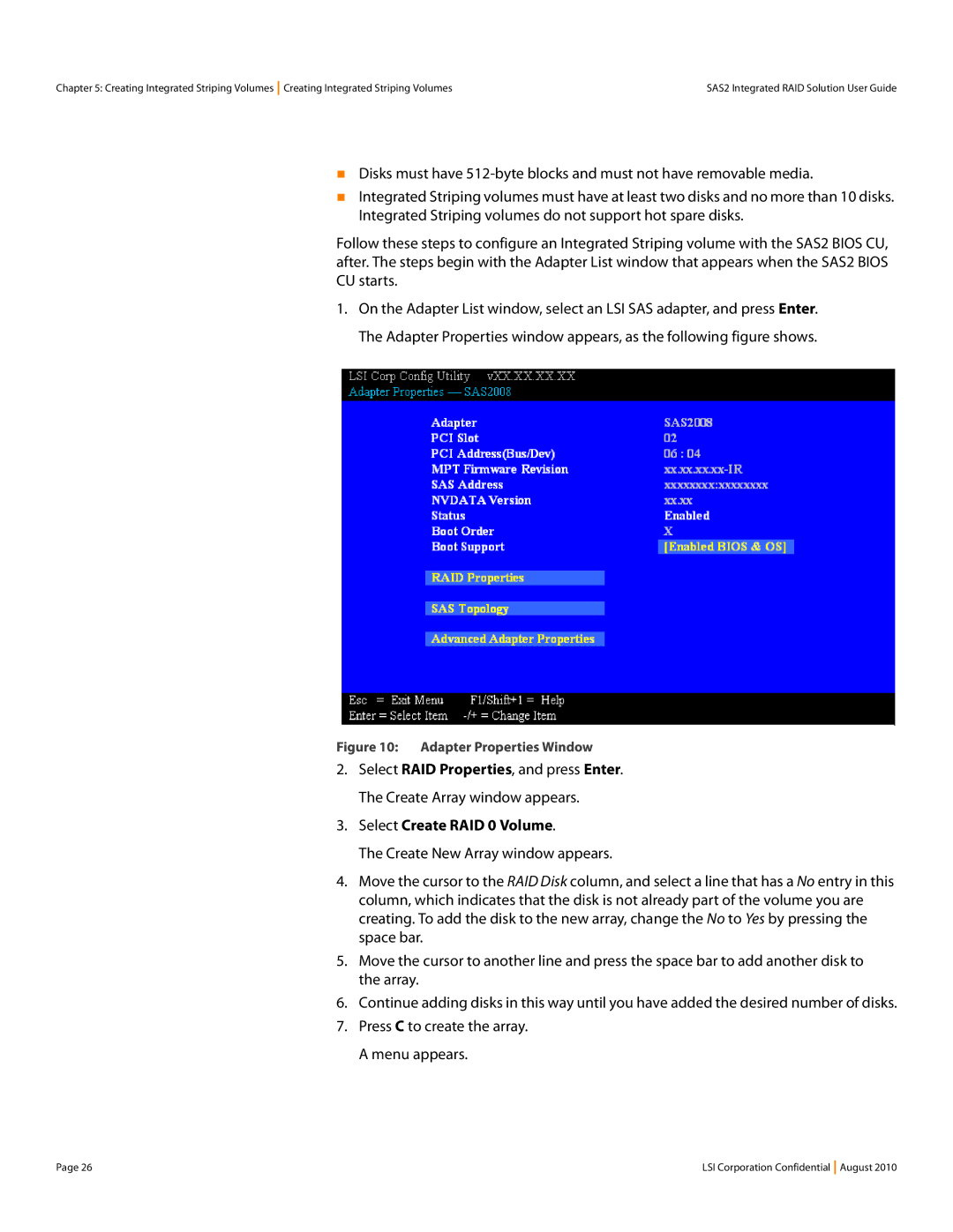 LSI SAS2 manual Select Create RAID 0 Volume 