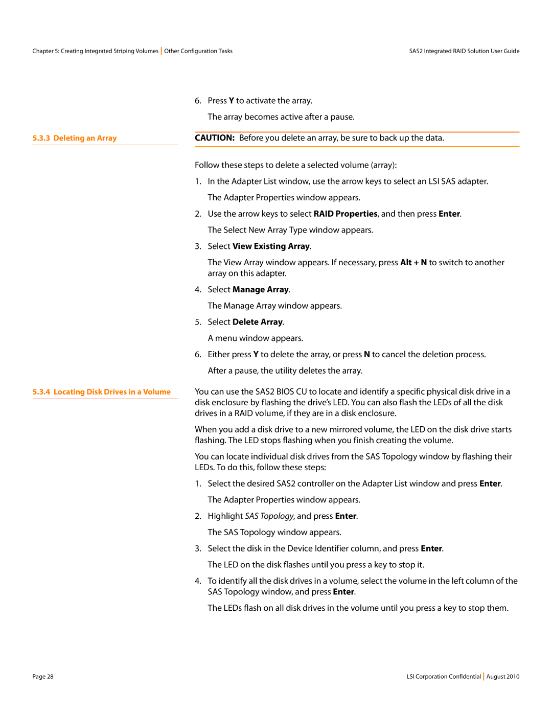 LSI SAS2 manual Select Delete Array 