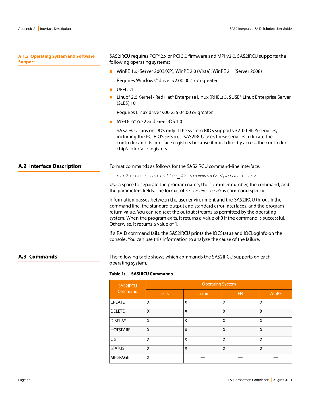 LSI SAS2 manual Interface Description Commands, Efi 