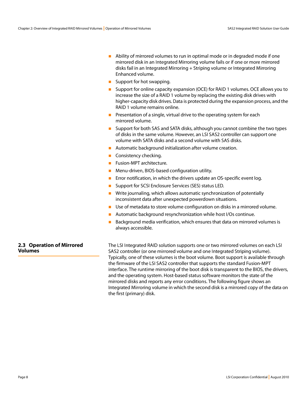 LSI SAS2 manual Operation of Mirrored Volumes 