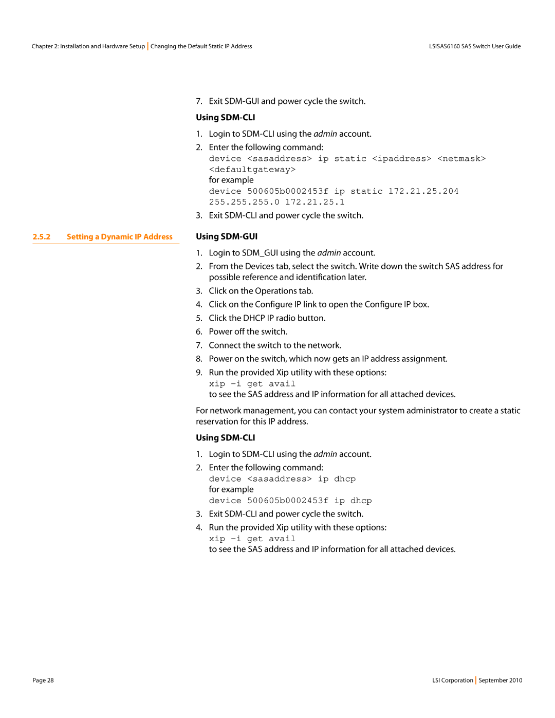 LSI SAS6160 Exit SDM-GUI and power cycle the switch, For example, Exit SDM-CLI and power cycle the switch, Using SDM-GUI 