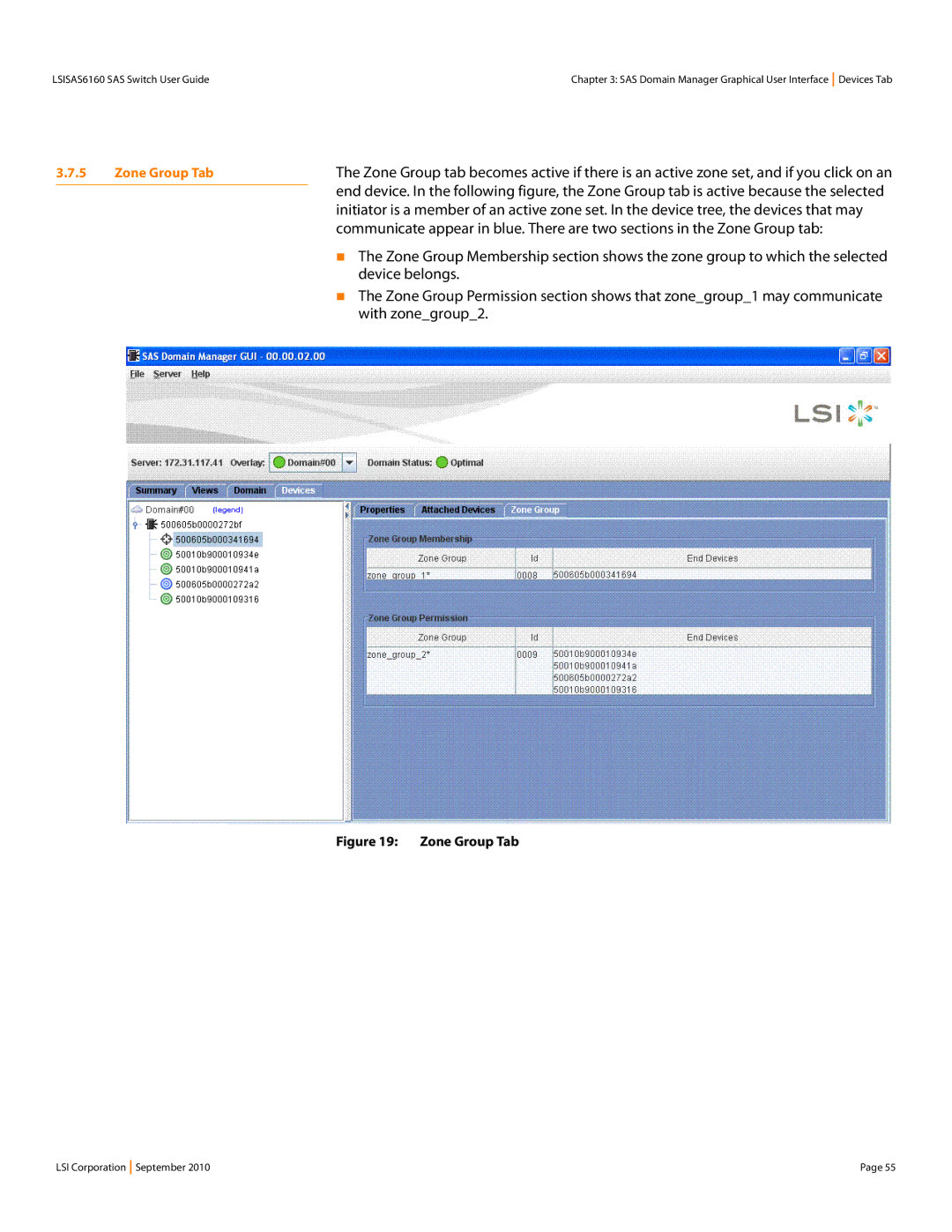 LSI SAS6160 manual Zone Group Tab 