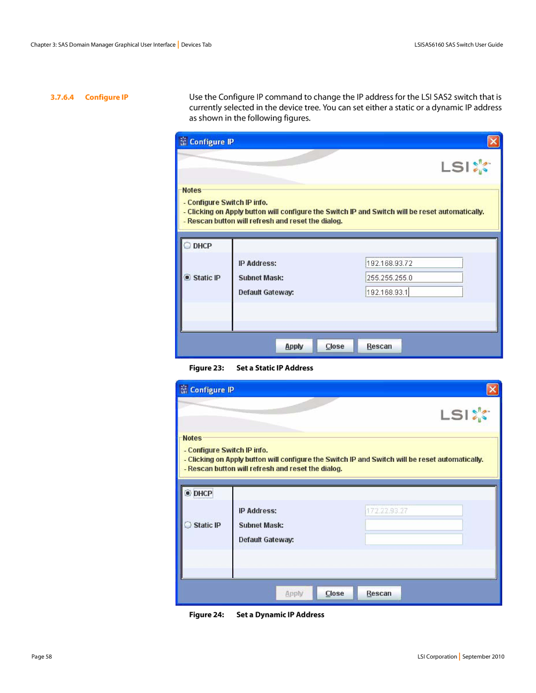 LSI SAS6160 manual As shown in the following figures, Configure IP 